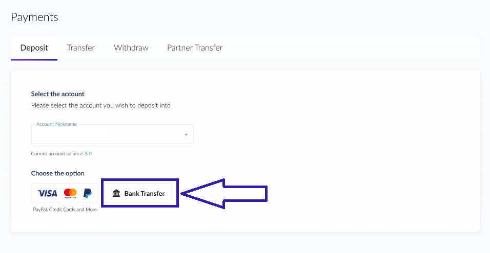 bank deposit methods fusion markets